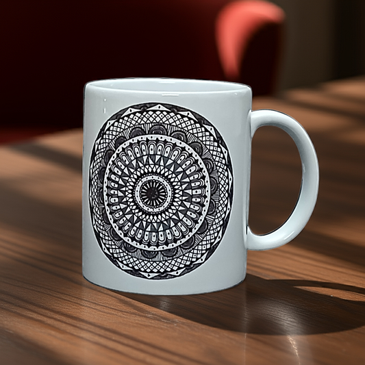 Black on White Mandala Coffee Mug