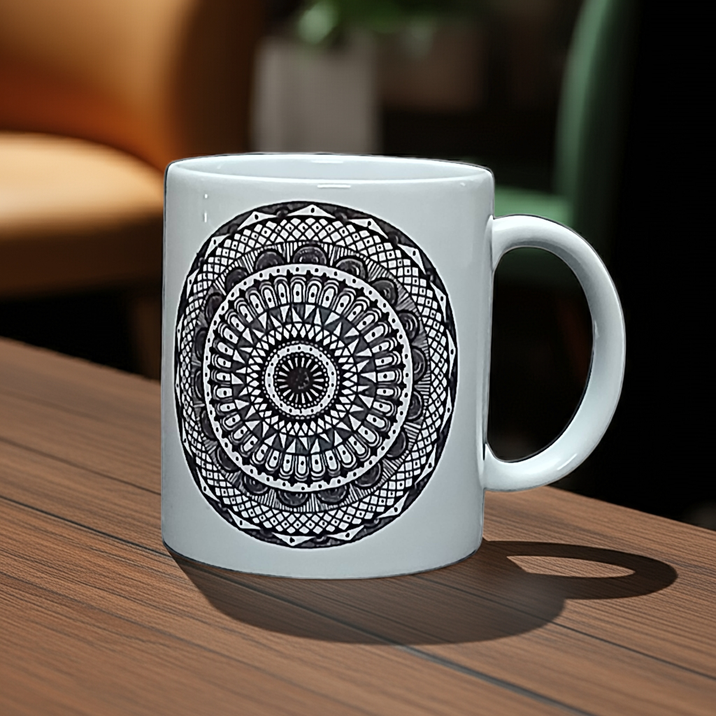 Black on White Mandala Coffee Mug