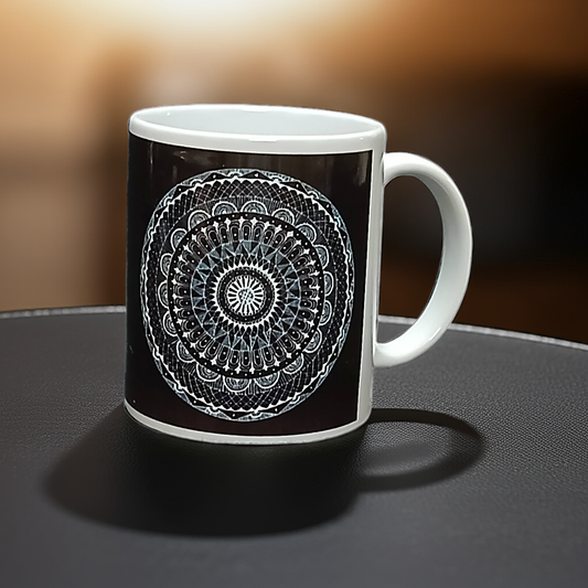 White on Black Mandala Coffee Mug